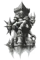 gothic castle with gargoyle warrior tattoo design idea