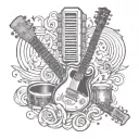 guitar small microphone drums JGF initials intertwined tattoo design idea