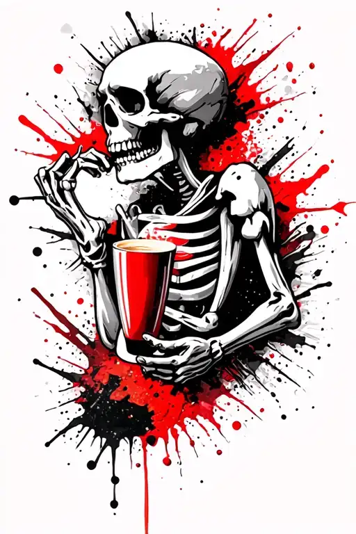 Skeleton Drinking Coffee tattoo design idea