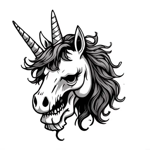 dead cartoon unicorn tattoo design idea