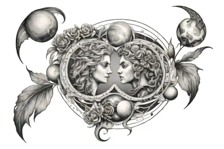 Planets and Astrology Virgo and Leo tattoo design idea