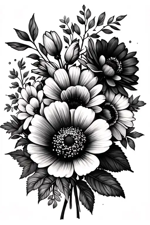 birth month flower bouquet February March April June June July September tattoo design idea