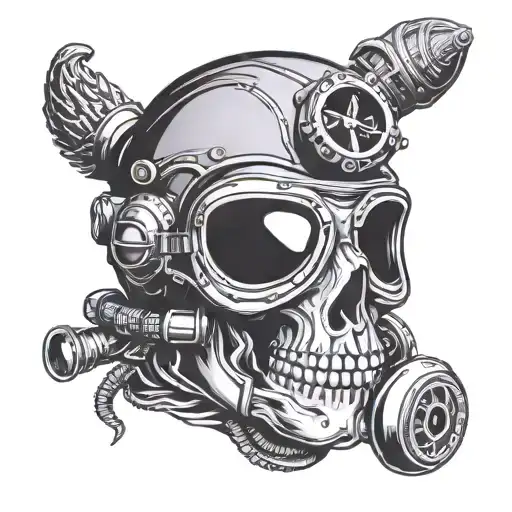 scuba diver helmet skull wearing tattoo design idea
