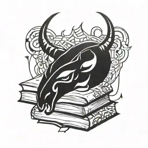 books and devil horns tattoo design idea