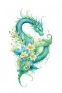 fantasy themed tattoo include flowers and dragons and fairy tattoo design idea