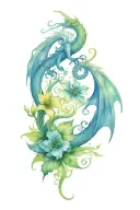 fantasy themed tattoo include flowers and dragons and fairy tattoo design idea
