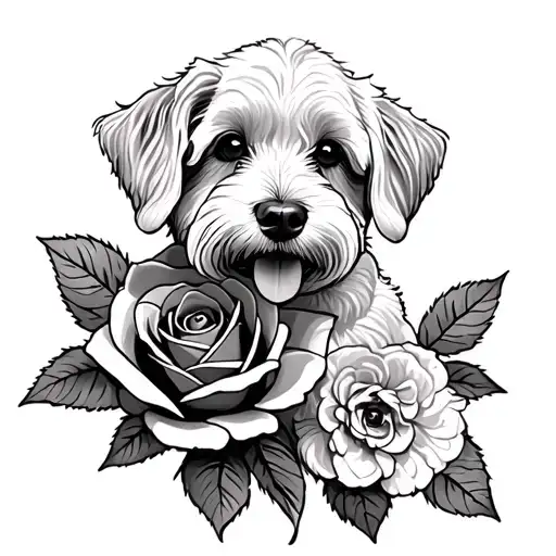 rose and goldendoodle tattoo design idea