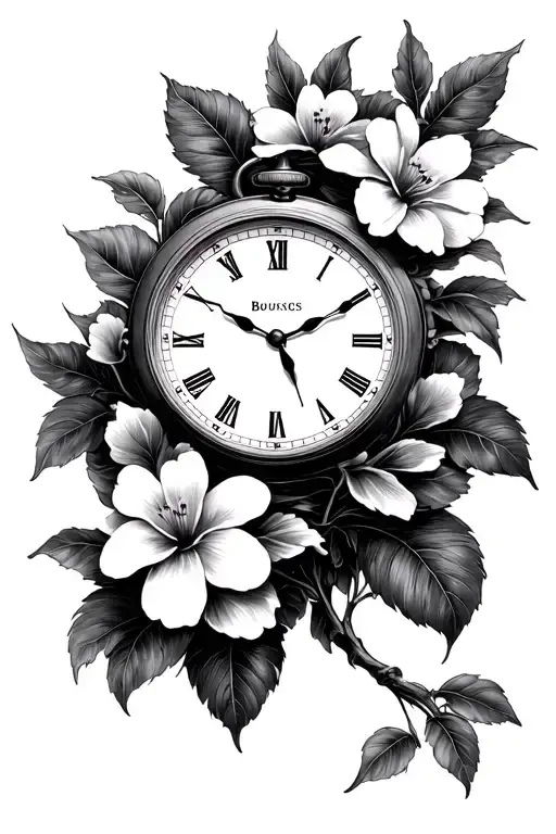 Bousson, clock, frangipanier flower, honeycomb tattoo design idea