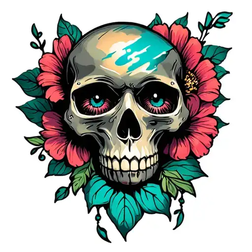 SKULL AND FLOWER WITH EYE WITH STORM tattoo design idea