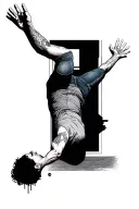 man falling through a focused square tattoo design idea