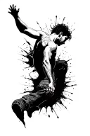 man falling through a focused square tattoo design idea