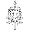 lion, a laurel flower and a ridge arrow tattoo design idea