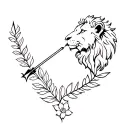 lion, a laurel flower and a ridge arrow tattoo design idea