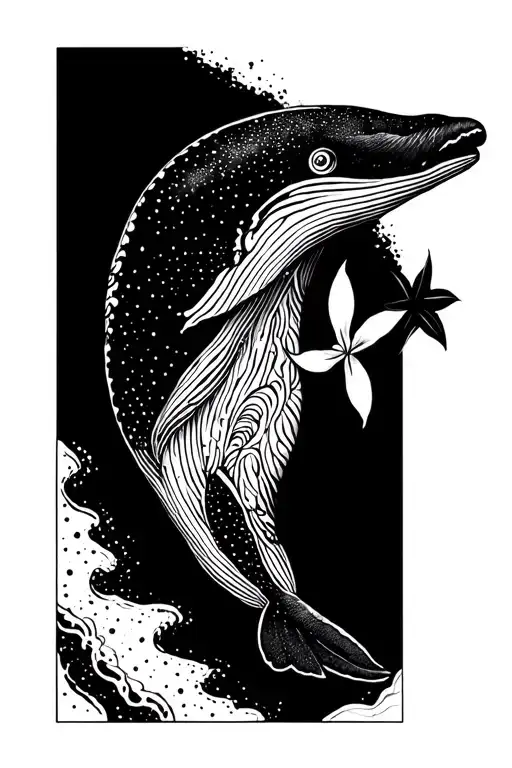 whale, cross and Strelitzia  tattoo design idea