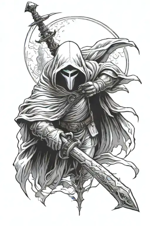 moon knight with staff tattoo design idea