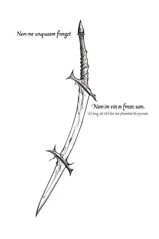Nemo me unquam franget, nam iam vita fractus sum, A long sword, cracked but still planted into the ground with the quote tattoo design idea