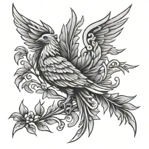 phoenix with wreath of laurel leaves  tattoo design idea