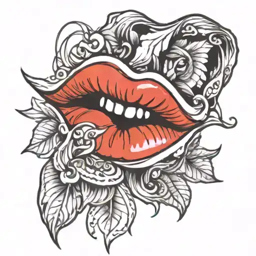 lips kissing tattoo design idea