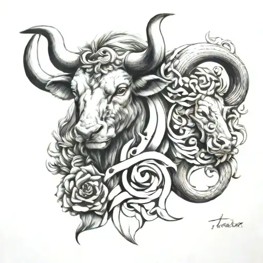 Cancer Taurus leo zodiac symbol intertwined tattoo design idea