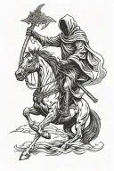Grim reaper holding scythe riding a pale horse standing on it's hind legs tattoo design idea