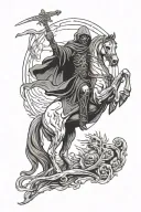 Grim reaper holding scythe riding a pale horse standing on it's hind legs tattoo design idea