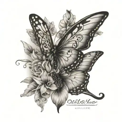 butterfly and name written tattoo design idea