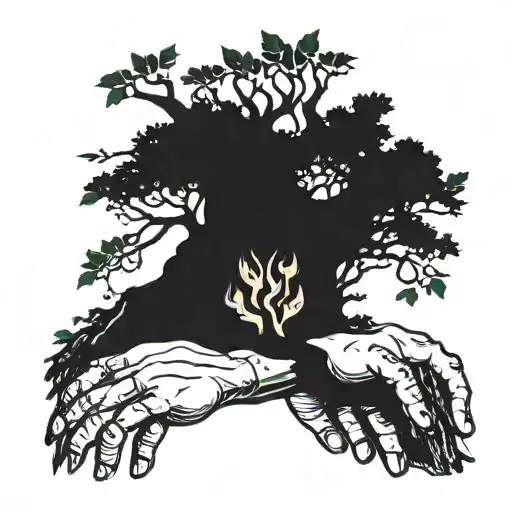 Creation of adam hands with a poison tree trunk starting at the fingertips tattoo design idea
