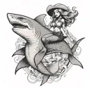 cowgirl mermaid riding shark tattoo design idea