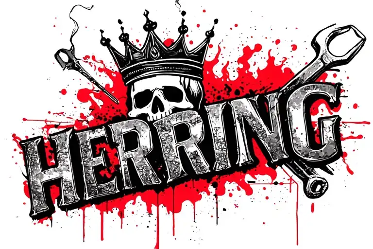 "HERRING" SKULL, CROWN, SMOKE, WRENCH, FIRE, RACING, DAPPER, GANGSTER tattoo design idea