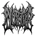 vertical gothic letters "monster" surrunded by skulls tattoo design idea