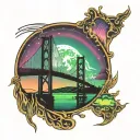 mackinac bridge with northern lights turned tattoo design idea