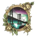 mackinac bridge with northern lights turned tattoo design idea