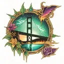 mackinac bridge with northern lights turned tattoo design idea