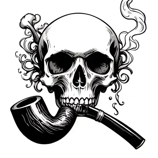 skull smoking pipe tattoo design idea