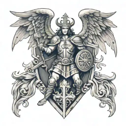 st michael with shield and crosses tattoo design idea