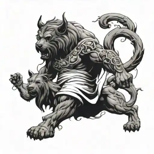 Full leg tattoo underworld greek mythology Heidis cerberus faiths souls tattoo design idea