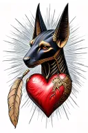 anubis with heart and feather on scale tattoo design idea