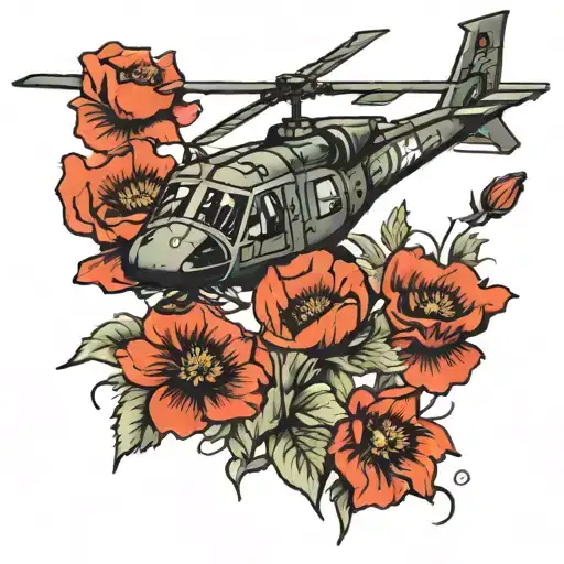 Blackhawk helicopters red poppies tattoo design idea