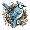 bluejay in a nest with a baby bluejay bird freedom tattoo design idea