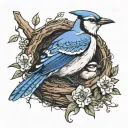 bluejay in a nest with a baby bluejay bird freedom tattoo design idea