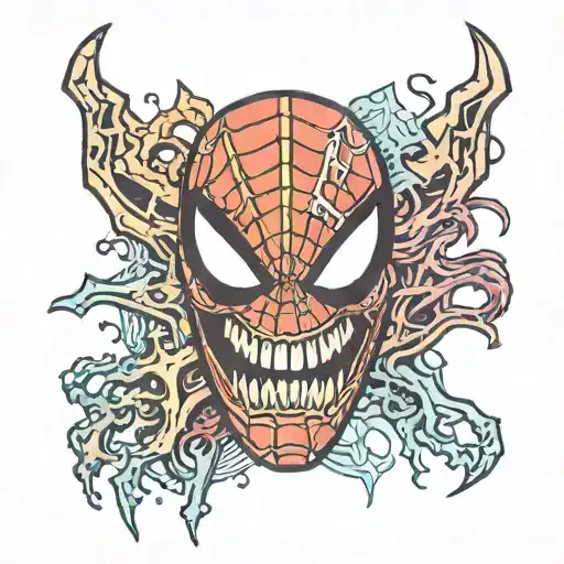 half spiderman mask half zombie face merged tattoo design idea