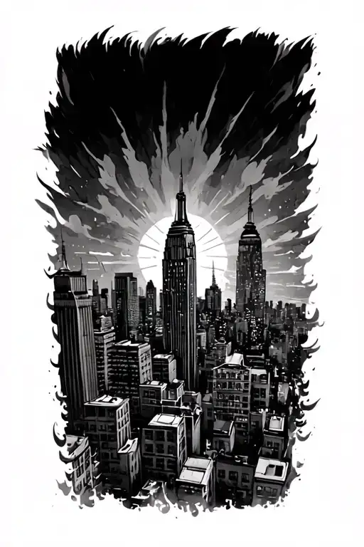 "What lights me up, burns me!" New York Skyline Silhouette tattoo design idea