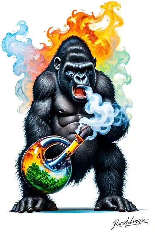 Angry Gorilla smoking bong tattoo design idea