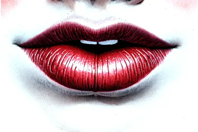 A very dark red lip in a kiss form an it should be almost closed and on the lip but in the middle it’s going to be 555 i tattoo design idea