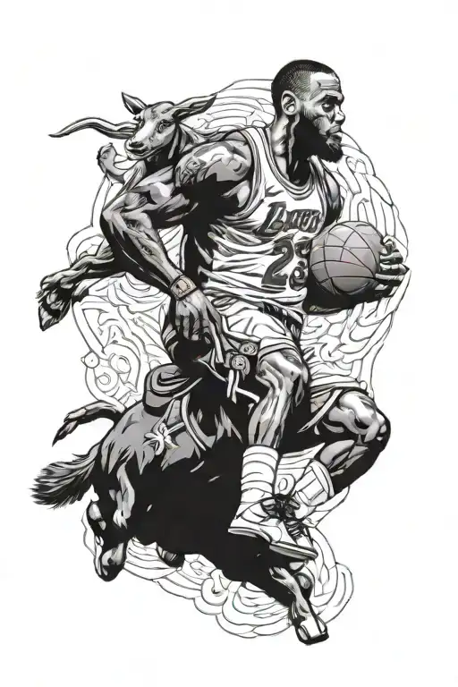 lebron riding a goat tattoo design idea