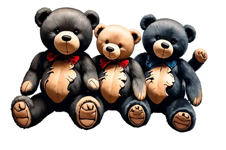 three ripped teddy bear tattoo design idea