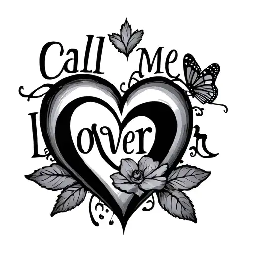 sam fenders "call me lover" lyric with a heart replacing the "O" and a butterfly perched on it simple  tattoo design idea