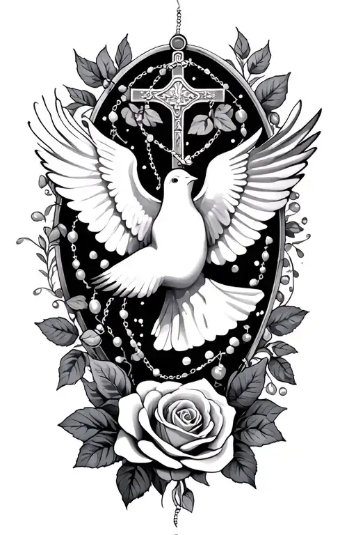 rosary wrap my fore arm with dove and rose surrounded tattoo design idea