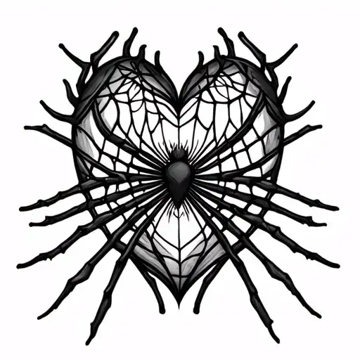 spider web and heart shaped  tattoo design idea