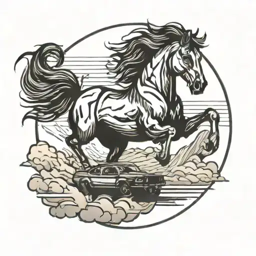 mustang driving into the sunset tattoo design idea